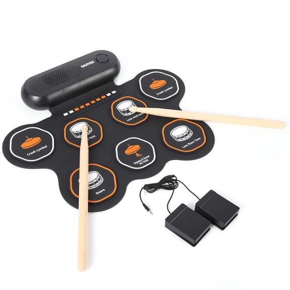 Garvee Portable Bluetooth Electric Drum Set for Kids Roll-Up Pad with Pedals & Sticks Perfect Gift