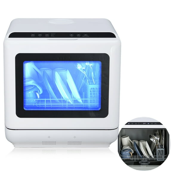 Garvee Portable Dishwasher Countertop with 5 Programs, Dishwasher Machine W/Built-in Water Tank, High Temperature & Air Dry Function for RVs, Apartments, White