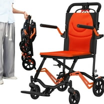 Garvee Portable Lightweight Folding Transport Chair with Locking Handbrake,360° Front Wheels,16.1" Seat Width,Supports 220 lbs