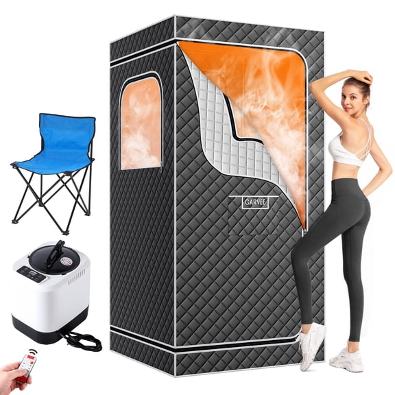 Garvee Portable Steam Sauna Tent for Home Spa – 4L 1500W Steamer, 5-Layer Insulation, Oxford Fabric, Fast Heat-Up, Waterproof Chair – Indoor/Outdoor – Size: 90*90*180cm (Grey)
