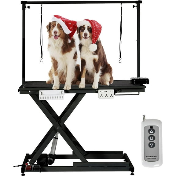 Garvee Professional Electric Dog Grooming Table Heavy Duty Pet Grooming Table Height Adjustable w/Leveling Wheels, Dog Grooming Arm, Anti Slip Tabletop &Tool Organizer, Dog Grooming Station 50" Black