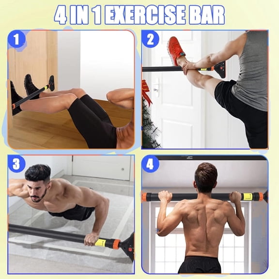 Garvee Pull Up Bar for Doorway Adjustable No Screws Chin Up Bar 440 LBS Max Load with Level Meter and Anti-Slip Design for Home Gym Strength Training Orange