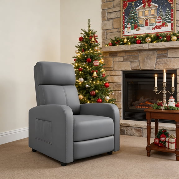 Garvee Push Back Recliner Chair in PU Leather Overstuffed with Lumbar Support for Home Theater & Living Room