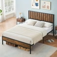 thumbnail image 1 of Garvee Queen Bed Frame with Tall Industrial Headboard, Rustic Brown Metal Platform Bed with Under-Bed Storage, Noise-Free, Strong Steel Slat Support, No Box Spring Needed, Easy Assembly, 1 of 8