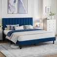 thumbnail image 1 of Garvee Queen Size Bed Frame, Velvet Upholstered Platform Bed with Adjustable Tufted Headboard, No Box Spring Needed, Easy Assembly, Navy Blue, 1 of 8