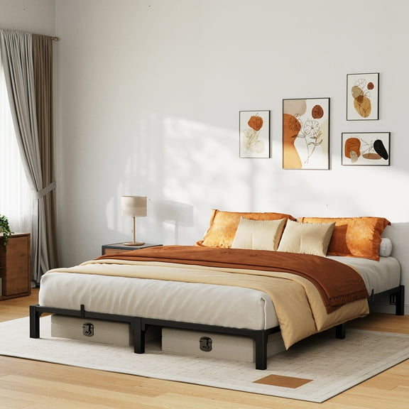 Garvee Queen Size Heavy Duty Metal Bed Frame with Storage No Box Spring Easy Assembly 8 Inch Height