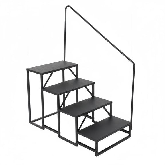 Garvee RV Steps with Handrail, 4-Step Heavy Duty Carbon Steel Ladder with 660 lbs Capacity & Anti-Slip Treads, Portable Outdoor Stairs for Camper, Pool & Porch
