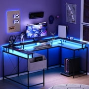 Garvee Reversible 79" U Shaped Gaming Desk Office Corner Computer PC Home Desk With LED Light Strip Power Outlet Monitor Stand