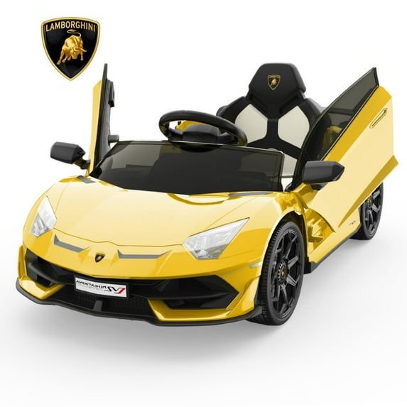 Garvee Ride on Car for Kids 12V Licensed Lamborghini Electric Toys Vehicles with Remote Control Battery Powered Sports Car, 2 Speeds, Sound System, LED Headlights and Hydraulic Doors (Yellow)
