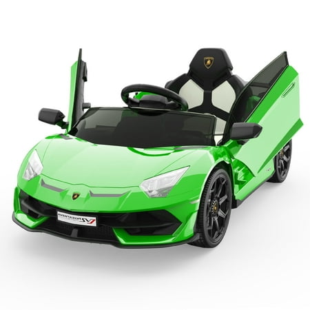 Garvee Ride on Car for Kids 12V Licensed Lamborghini Electric Vehicles Battery Powered Sports Car with Control, 2 Speeds, Sound System, LED Headlights and Hydraulic Doors(Green)