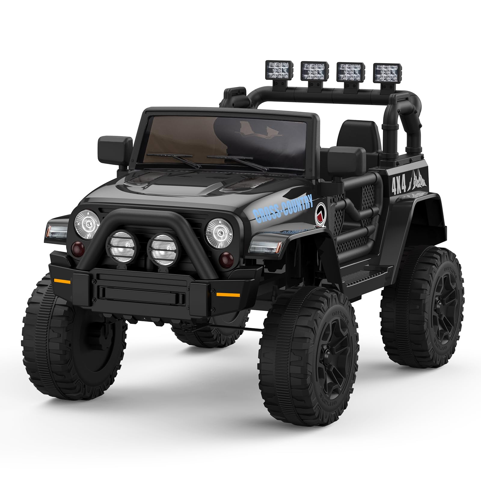 Garvee Ride On Car Truck, 12V Battery Electric Kids Toy with Remote Control, LED Lights and Realistic Horns, Black
