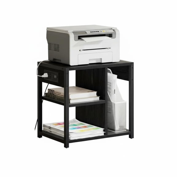 Garvee Rolling Printer Table, 3 Tiers, 17.3 x 11.8 x 18.1", with Lockable Wheels & Power Outlets, Black