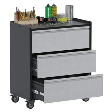 Garvee Rolling Tool Box, 3 Drawers Metal Storage Box for Garage, Warehouse, Black & Gray