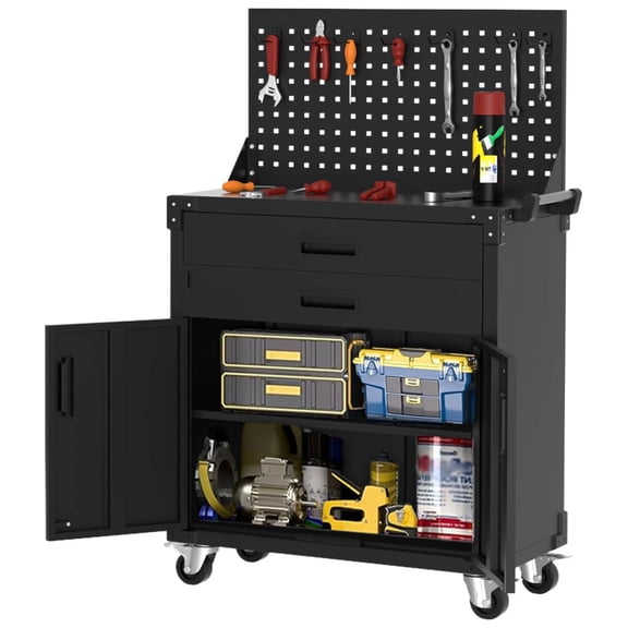 Garvee Rolling Tool Box with Drawers, Toolbox Organization W/Pegboard & Adjustable Shelf for Office, Home, Garage, Black