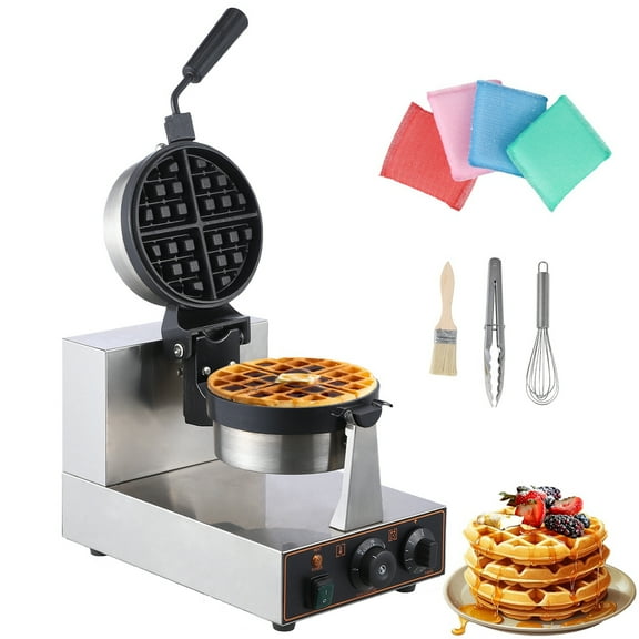 Garvee Rotatable Round Waffle Maker Machine, 1100W Commercial Waffle Iron with Temperature and Time Controls