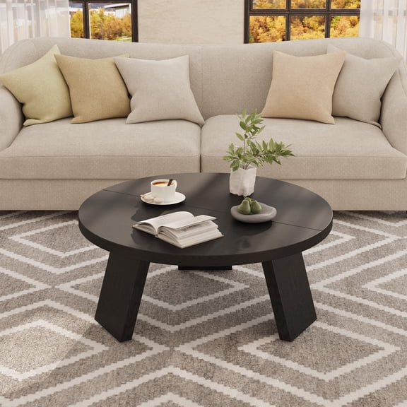 Garvee Round Coffee Table, Modern Center Table with Inclined Legs, Accent Cocktail Tables for Living Room, Bedroom, Home Office, Easy Assembly, Black