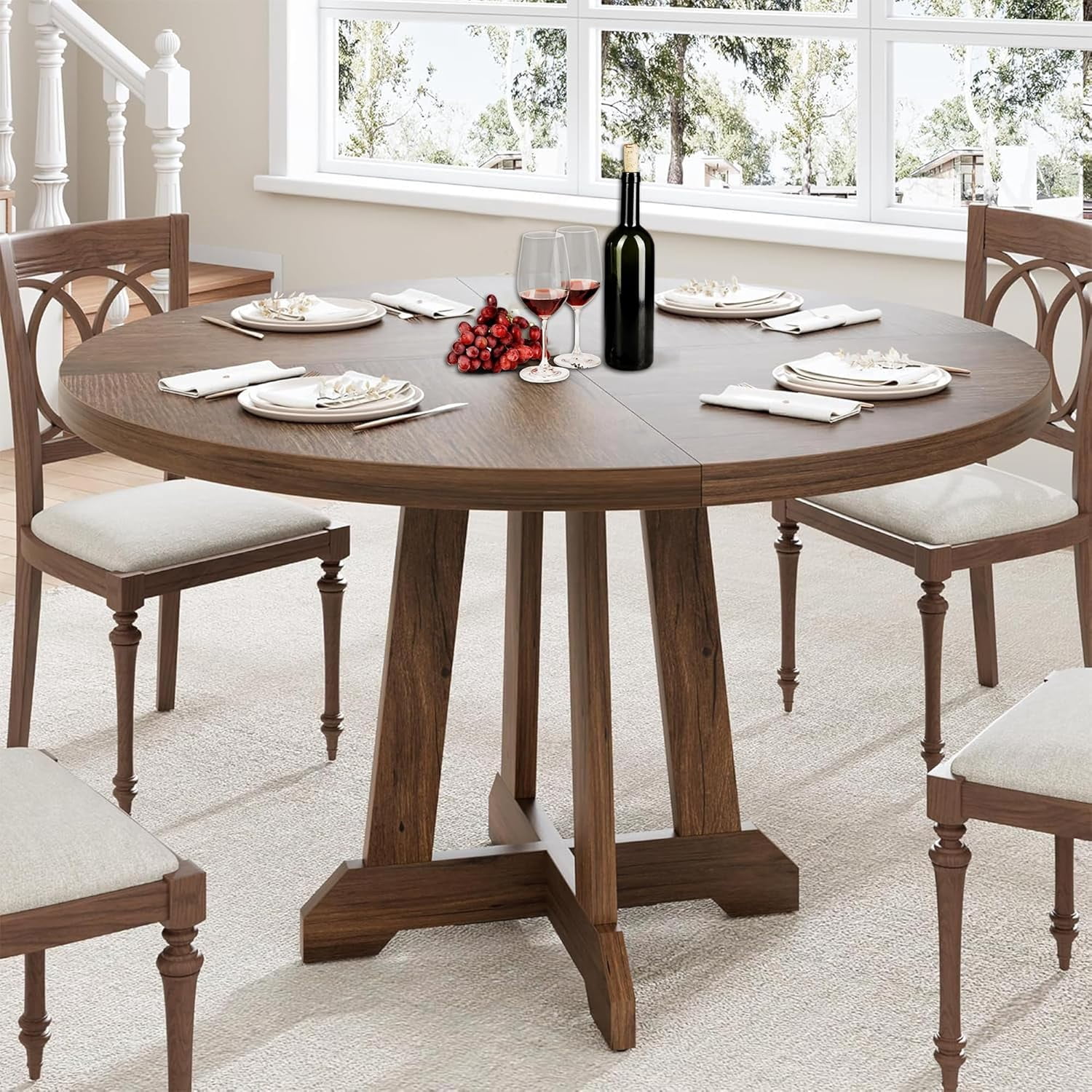 Garvee Round Dining Table, 47 Inch Round Dinner Table for 4, Farmhouse ...
