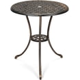 thumbnail image 1 of Garvee Round Patio Bistro Table 24 Inch, Cast Aluminum Outdoor Cafe Table with 2Inch Umbrella Hole, Metal Side Table for Porch,Backyard,Garden，Brown, 1 of 9