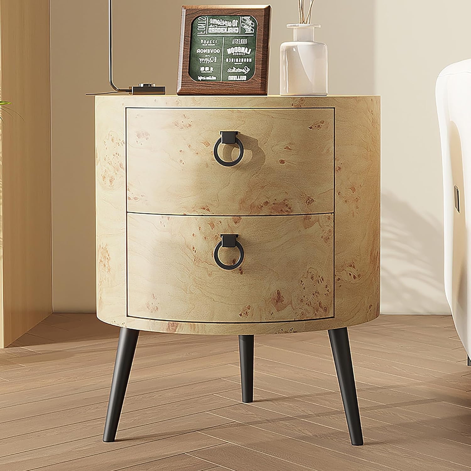 Garvee Round Side Table with Drawers Modern Night Stand with Storage ...