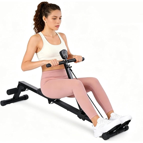 Garvee Rowing Machine for Home Use, Compact Rower Machine with LCD Display, 276 LB Capacity Heavy Duty Home Gym Equipment, Space-Saving Design, Perfect for Full Body Workout, Black