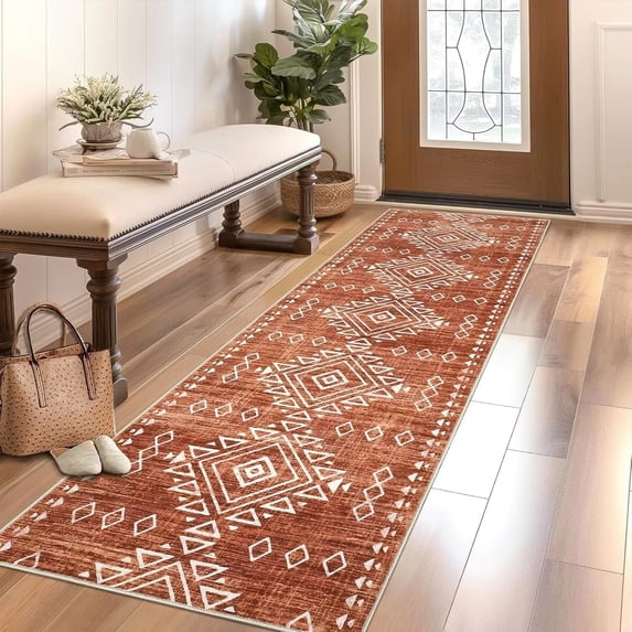 Garvee Runner Rugs 2'x6' Washable Rug Indoor Bedroom Runners Bohemian Farmhouse Runner Rugs for Kitchen Hallway, Brick Red