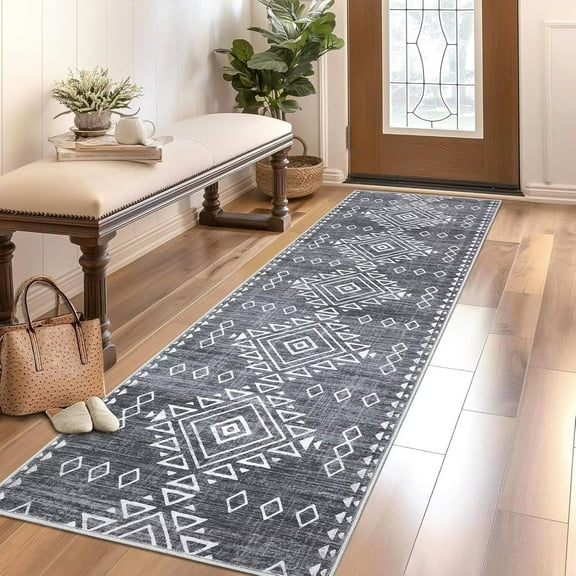 Garvee Runner Rugs 2'x6' Washable Rug Indoor Bedroom Runners Bohemian Farmhouse Runner Rugs for Kitchen Hallway, Gray