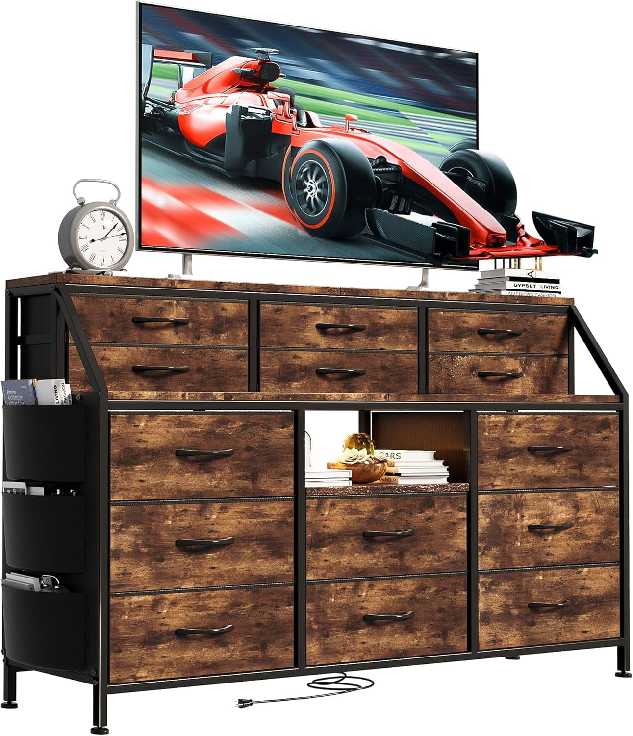 Garvee Rustic Brown Dresser for Bedroom with Power Outlets and Led ...