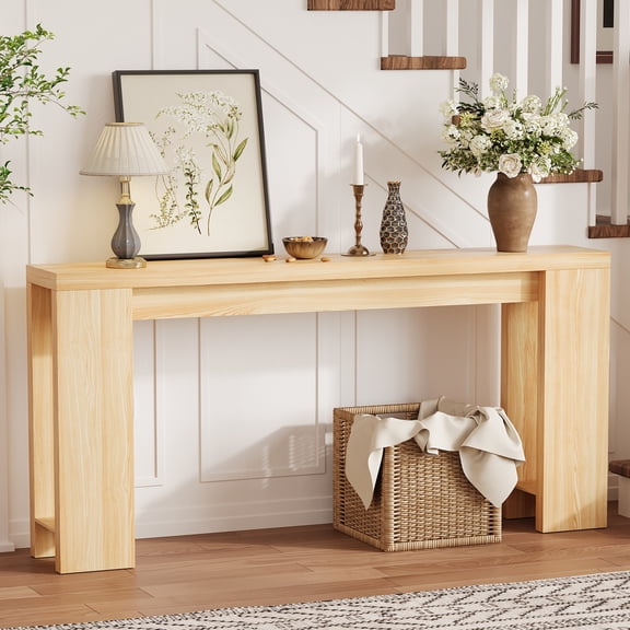 Garvee Rustic Farmhouse Console Table 70.9" – Long Narrow Rectangular Sofa Side Table for Entryway, Living Room, Hallway, Home Office – Oak Finish Wooden Accent Furniture, Light Brown
