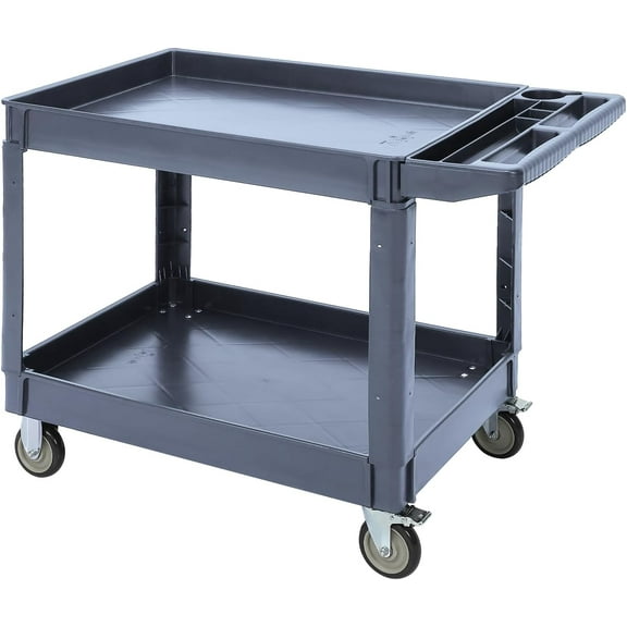 Garvee Service Utility Cart 2-Shelf Utility/Service Cart, 500 LB Capacity, Storage Handle, for Warehouse/Garage/Cleaning/Manufacturing45 in X25 in Gray