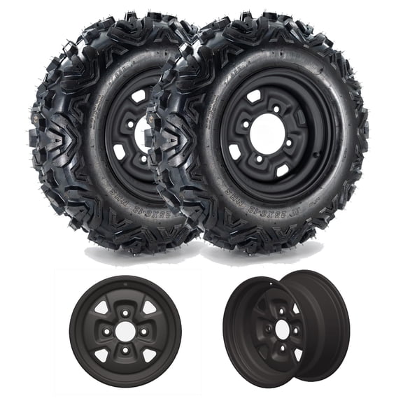 Garvee Set of 2 ATV Tires and Wheels, 25x8-12 All-Terrain Tires with 12x6 Matte Black Rims, 6-Ply Rated Puncture Resistant, 4x156 PCD, 3.5+2.5 Offset, Compatible with UTV Off-Road Vehicles