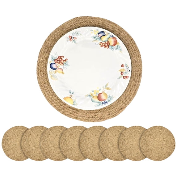 Garvee Set of 8 Round Jute Placemats 12 Inch Handwoven Natural Jute Table Mats, Rustic Farmhouse Table Decor for Dining Table, Kitchen, Wedding, Holiday Party
