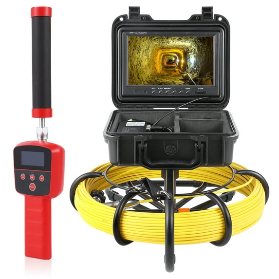 Garvee Sewer Camera 300FT with 512Hz Locator, Self Leveling IP68 Waterproof Pipeline Inspection Camera with 9" LCD Monitor & DVR Function