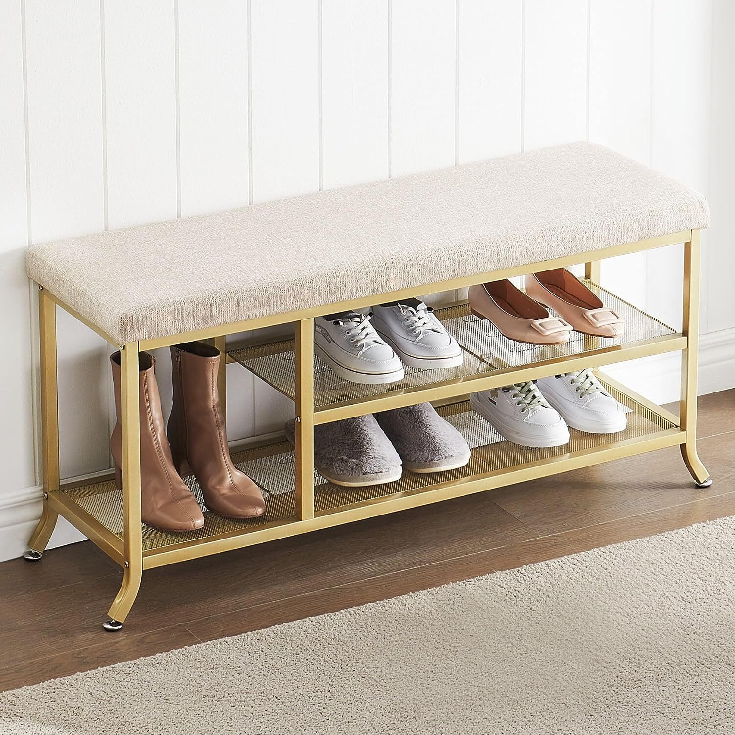 SONGMICS 3 Tier Metal Shoe Bench with Seat Storage Rack Organizer for Entryway Walmart