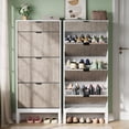 thumbnail image 1 of Garvee Shoe Storage Cabinet with 3 Flip Drawers, Farmhouse Fluted Shoe Organizer with Metal Legs, Freestanding Narrow Shoe Rack for Entryway, Hallway, 1 of 8