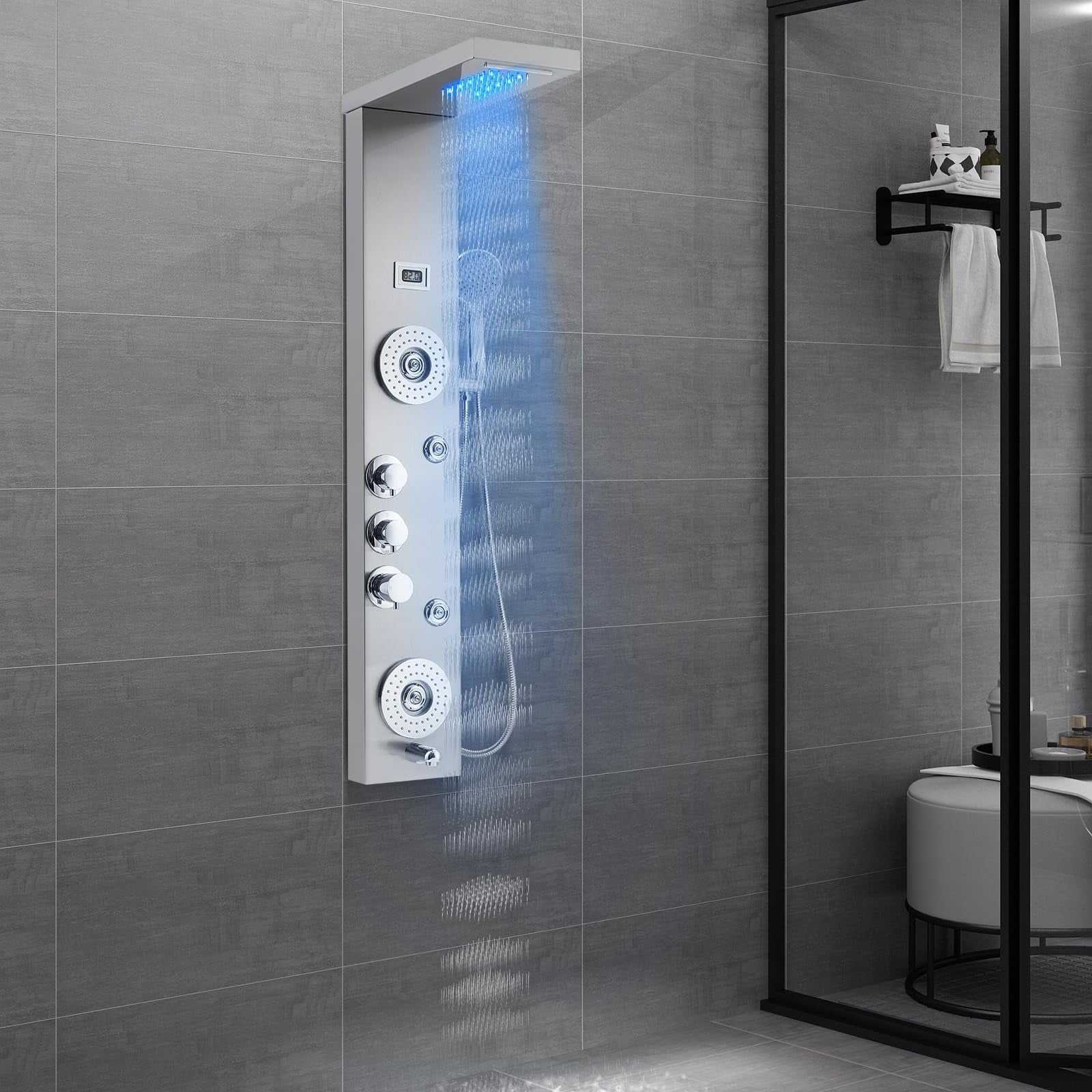 Garvee Shower Panel System with 6 In 1 Shower System, Handheld Shower Head, 4 Output Modes