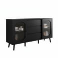 thumbnail image 1 of Garvee Sideboard Buffet Cabinet, 2 Fluted Glass Doors & 3 Drawers, 52.7 x 15.3 x 32.3", Black, 1 of 11