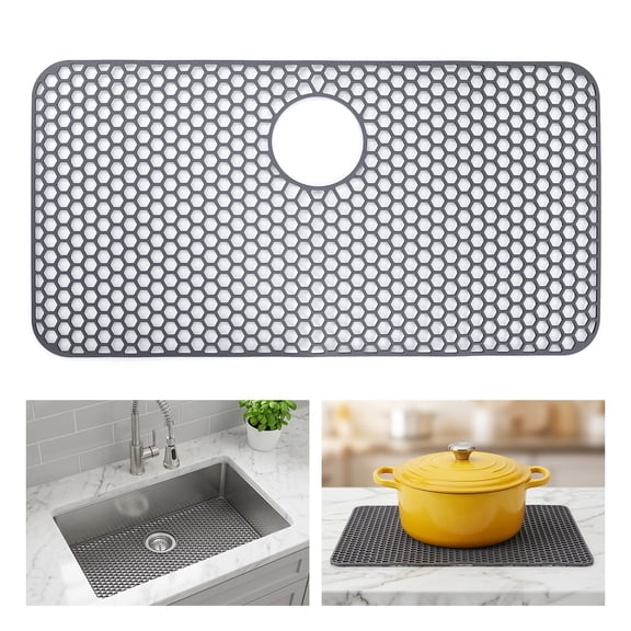 Garvee Silicone Sink Mat for Kitchen Sink 30x16in, Large Honeycomb Non-Slip Heat Resistant Sink Protector with Drain Hole for Farmhouse Stainless Steel Sink