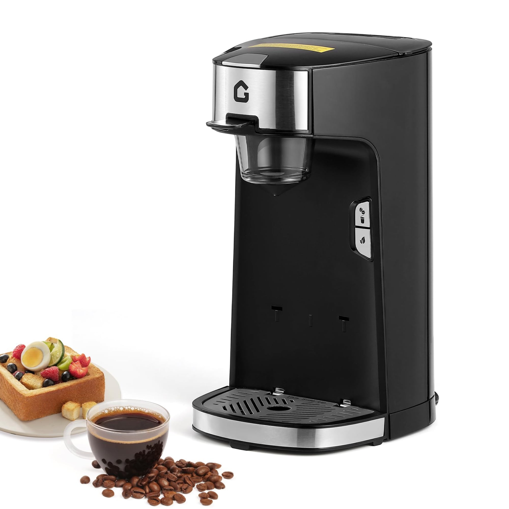 Garvee Single Serve Coffee Maker, One Button Small Coffee Machine with 18.6 Oz Water Tank & 8 to 12 Oz Brew Sizes for K-Cup Pods, Ground Coffee, Black