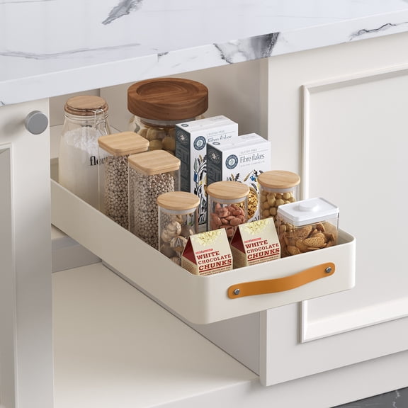 Garvee Slide Out Under Sink Cabinet Organizer, Adhesive Stainless Steel Slide Out Pantry Shelves, Drainage Tray Rack Pull Out Cabinet Organizer for Bathroom Kitchen