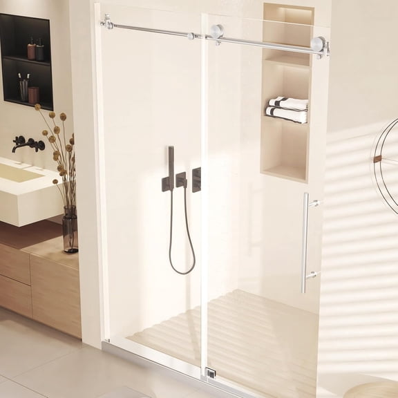 Garvee Sliding Shower Door Semi-Frameless Sliding Glass Shower Door with 3/8 Inch 10mm Clear Tempered Glass Square Tube Waterproof Seal Easy Installation for Walk-in Showers 60 W x 72 H