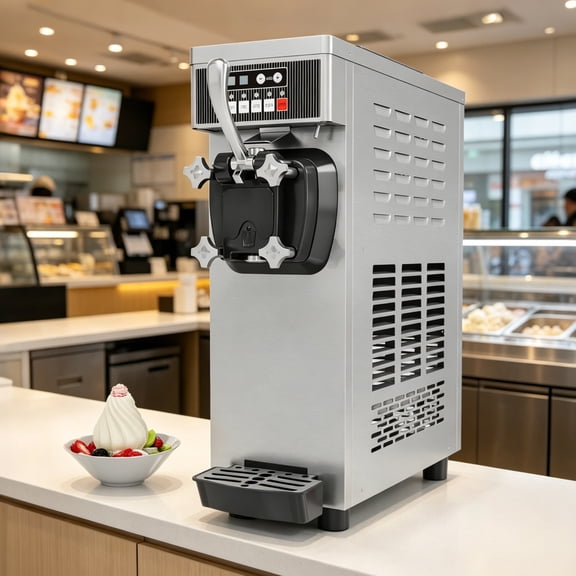 Garvee Soft Serve Ice Cream Machine, 1350W Single-Flavor Countertop Ice Cream Maker with 6L Hopper, Digital Display & Adjustable Hardness for Commercial, 110V, Silver