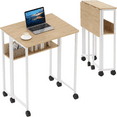 thumbnail image 1 of Garvee Space-Saving Collapsible Laptop Desk with Storage Shelf – Rolling Computer Table on Wheels, Sturdy Metal Frame, Compact Mobile Workstation for Small Spaces, Home Office, Bedroom – Natural Wood, 1 of 8