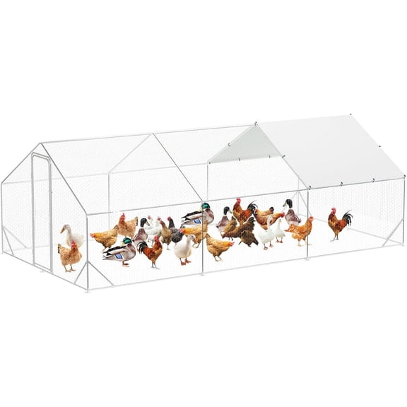 Garvee Spire-Roof Chicken Coop - Easy Setup Galvanized Steel Run with Anti-Ultraviolet Cover