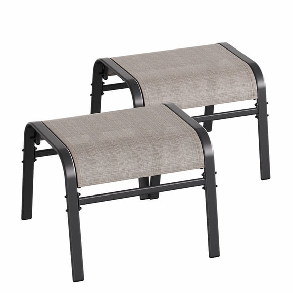 Garvee Stackable Outdoor Ottomans Set of 2,All-Weather Textilene Foot Stool with Metal Frame,Brown
