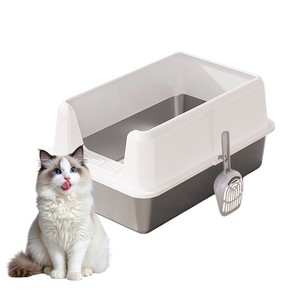 Garvee Stainless Steel Cat Litter Box, with Scoop, 23.62 x 15.74 x 12", White