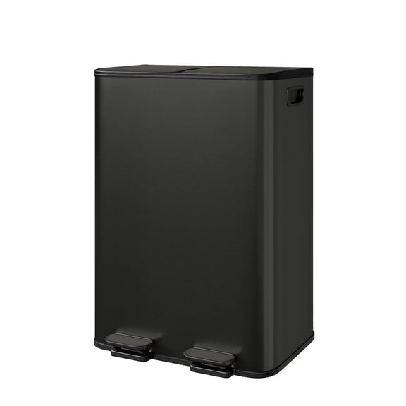 Garvee 15.85 Gallon Stainless Steel Double Trash Can with Lid, Step-on Recycling Bin, Black