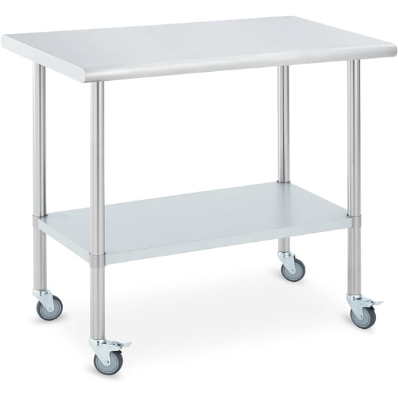 Garvee Stainless Steel Prep Table 24x48 Inch, Commercial Kitchen Worktable with 4 Caster Wheels and Adjustable Undershelf, Heavy Duty Metal Food Prep Table for Restaurant Garage Outdoor Works