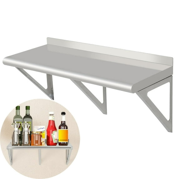 Garvee Stainless Steel Shelf, 36" x 12" x 11.5" Heavy Duty Wall Shelf with Backsplash & Brackets for Kitchens, Restaurants, Bars, Utility Rooms, Silver