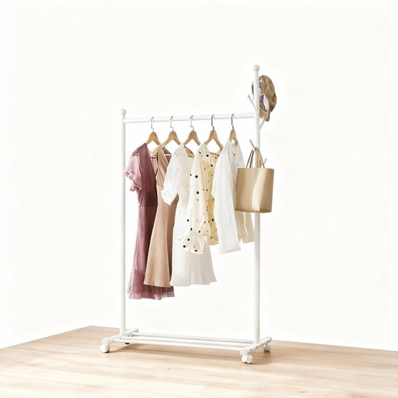 Garvee Standing Coat Rack 41.34 x 16.93 x 66.93" with Wheels, Rolling Clothing Rack, White