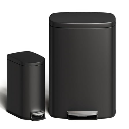 Garvee Step-on Trash Bin Set 2 Pack, 13.2 Gallon & 2.6 Gallon, Black